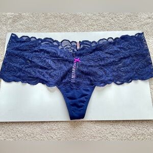 Retired Victoria’s Secret PINK Blue Lace Trim Cheekster Thong Panties Large L